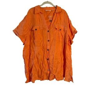 Soft Surroundings Orange Short Sleeve Button Down Shirt Sz 2X